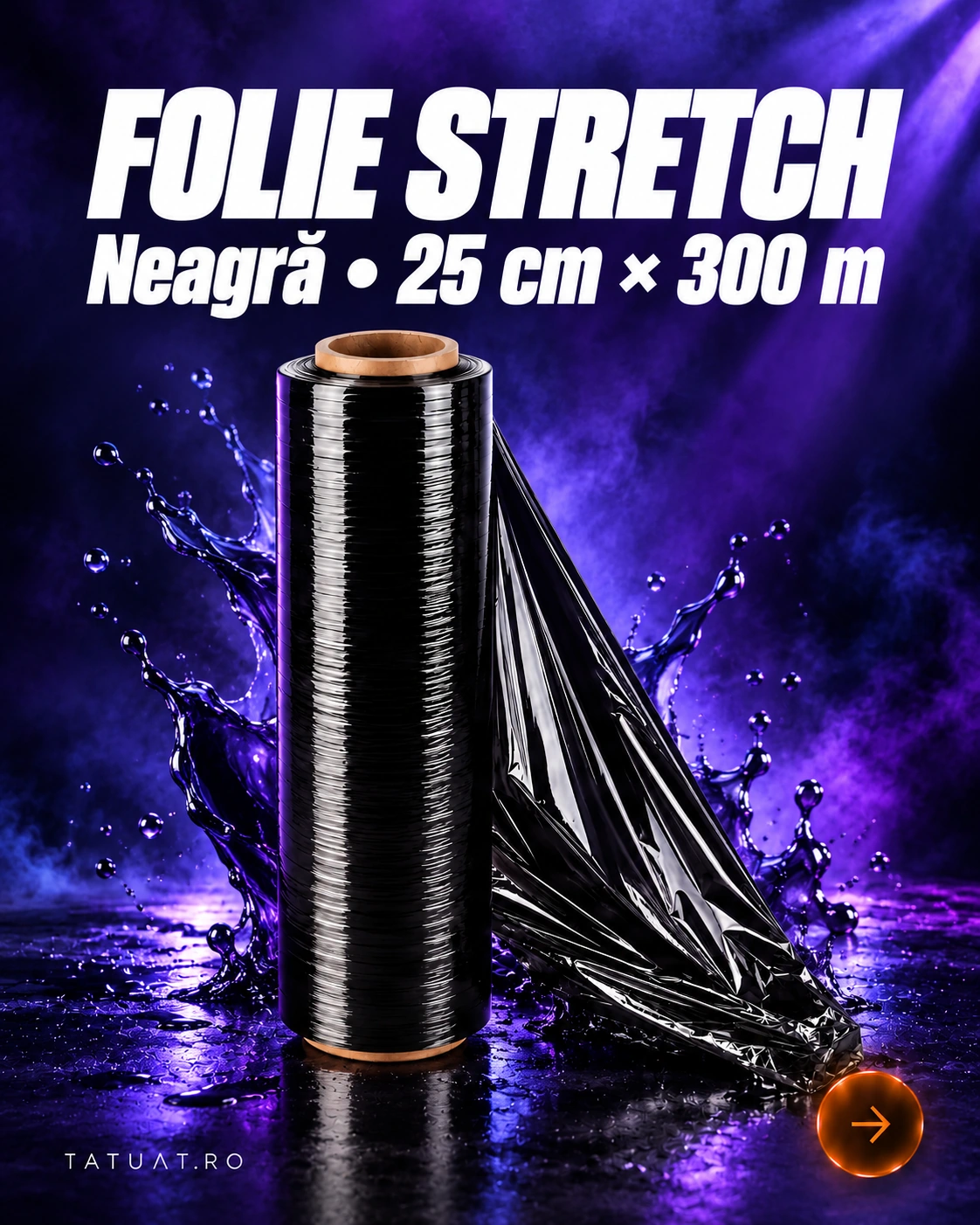 Folie stretch neagră — 25 cm × 300 m