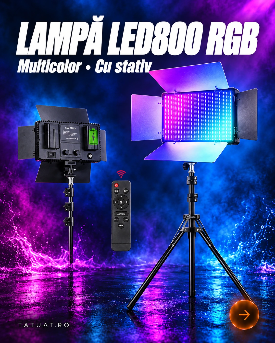 Lampă LED800 RGB — Multicolor · Cu stativ