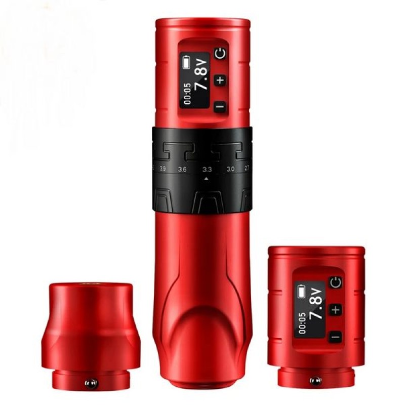 Masina de tatuat Wireless Stroke Ajustabil cu 2 baterii si adaptor RCA INKONE SABER Rosu