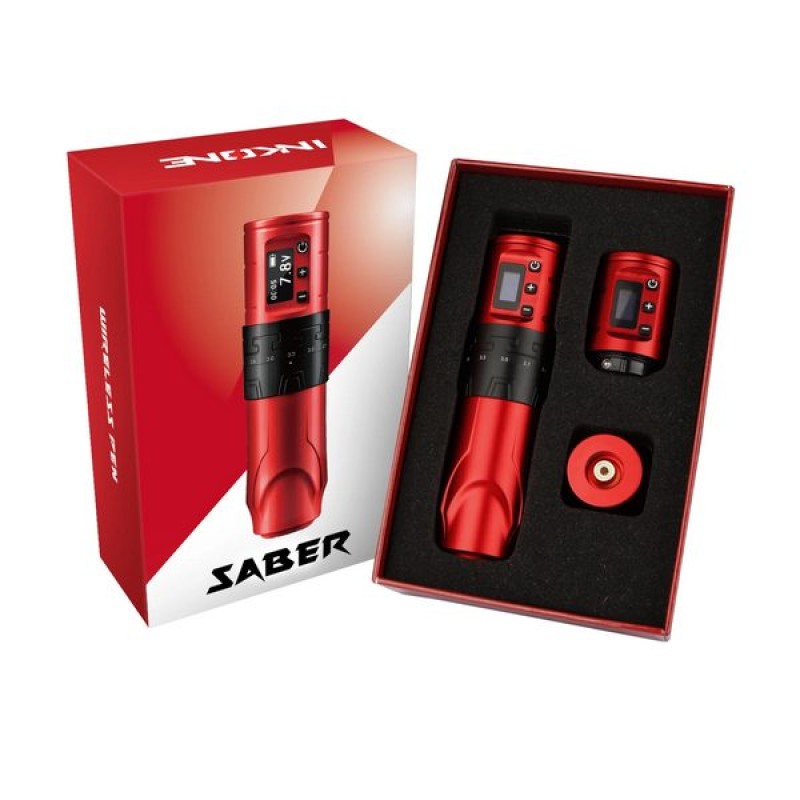 Masina de tatuat Wireless Stroke Ajustabil cu 2 baterii si adaptor RCA INKONE SABER Rosu Masina de tatuat Wireless Stroke Ajustabil cu 2 baterii si adaptor RCA INKONE SABER Rosu 3