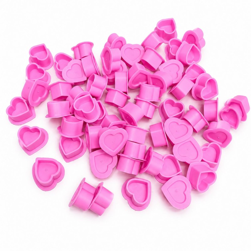 Set 50 capacele silicon 12mm inima roz