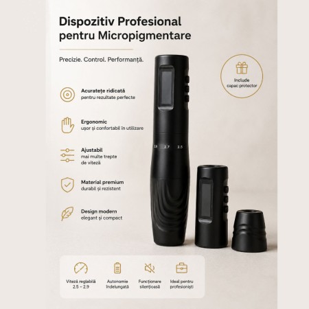 Masina de tatuat PMU Wireless Stroke Ajustabil cu 2 baterii si adaptor RCA INKONE Negru Masina de tatuat PMU Wireless Stroke Ajustabil cu 2 baterii si adaptor RCA INKONE Negru