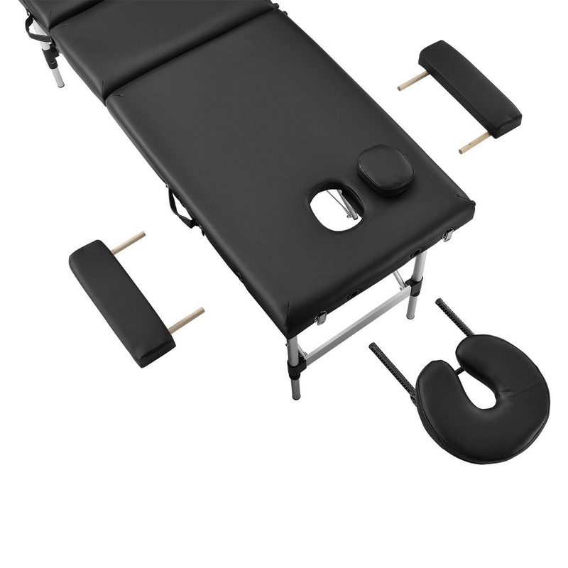 Pat profesional pliabil ajustabil de aluminiu pentru salon de tatuat negru 3 sectiuni Pat profesional pliabil ajustabil de aluminiu pentru salon de tatuat negru 3 sectiuni 2